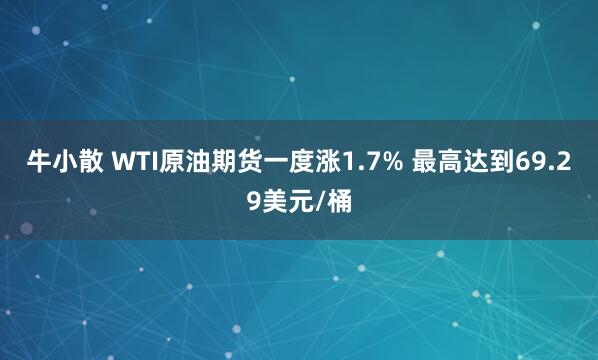 牛小散 WTI原油期货一度涨1.7% 最高达到69.29美元/桶